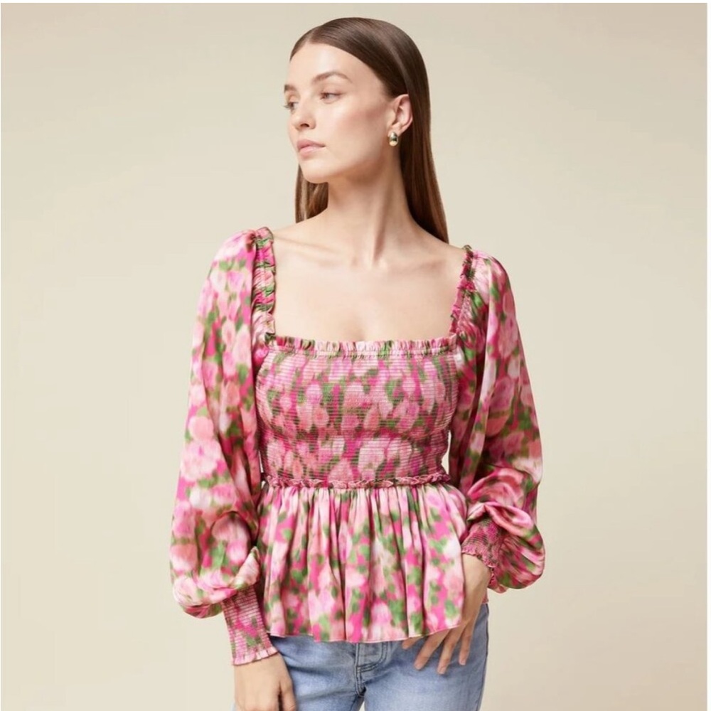 Rachel Parcell Floral Pink Smocked Women’s Blouse
